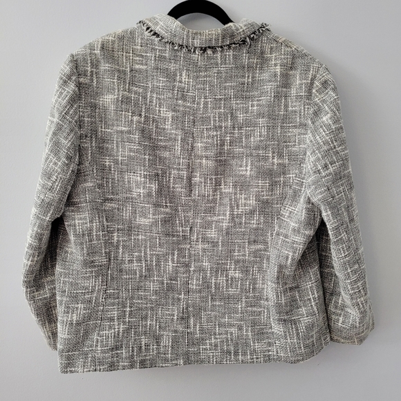 Grey Blazer Tweed Style Log Sleeve Fringed Lapel Cotton Size 20 - Picture 9 of 12